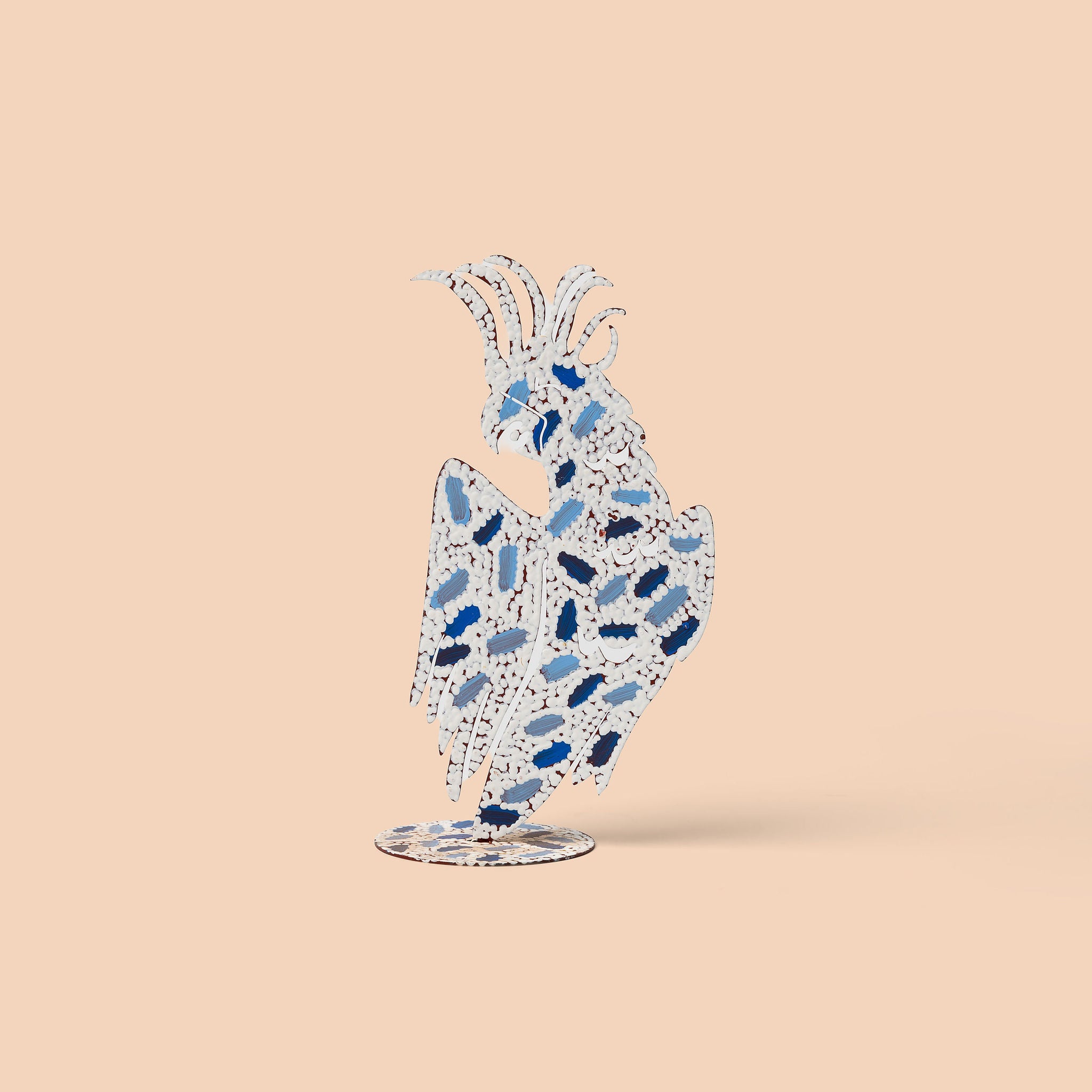 Painted Metal Bird - White & Blue