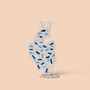 Painted Metal Bird - White & Blue