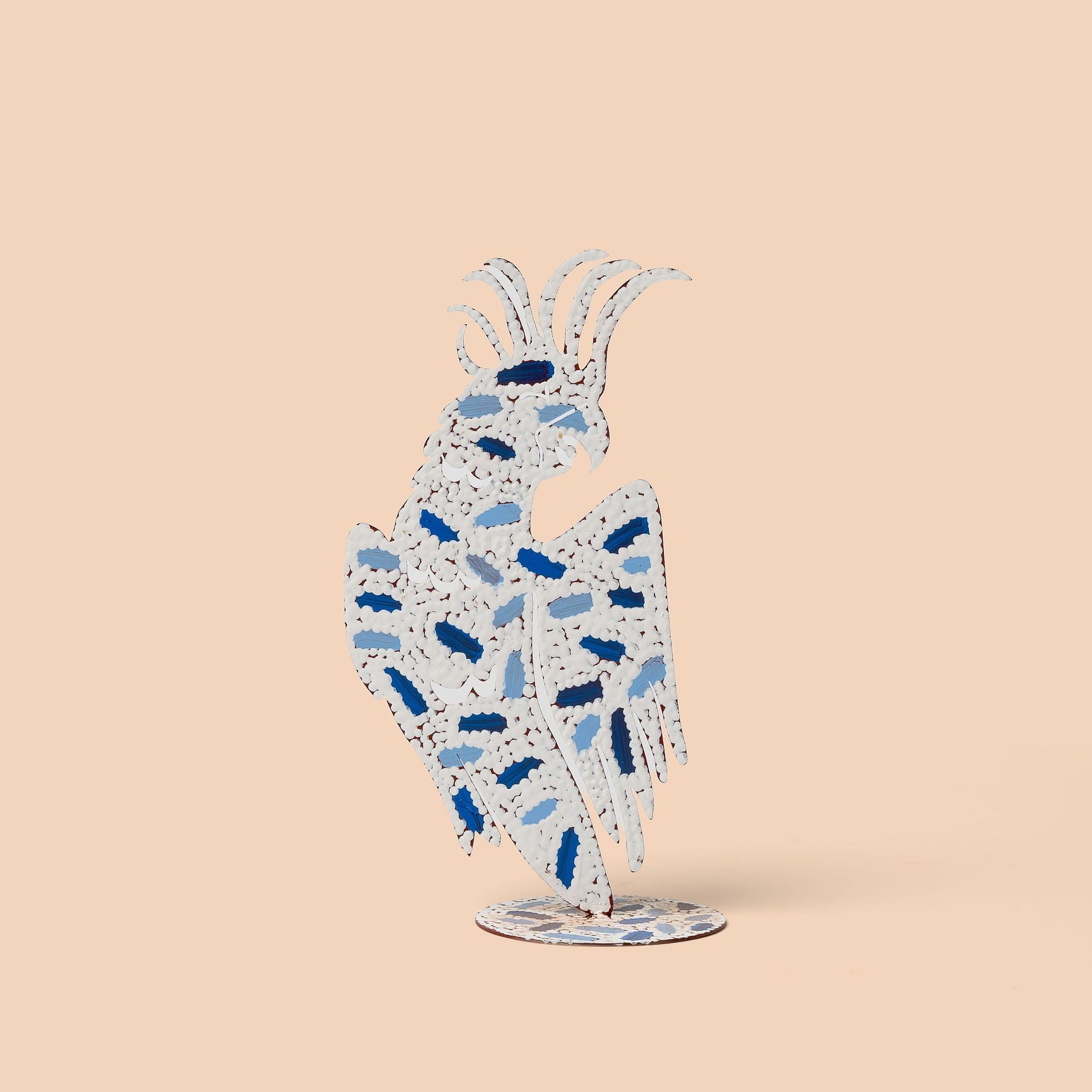 Painted Metal Bird - White & Blue