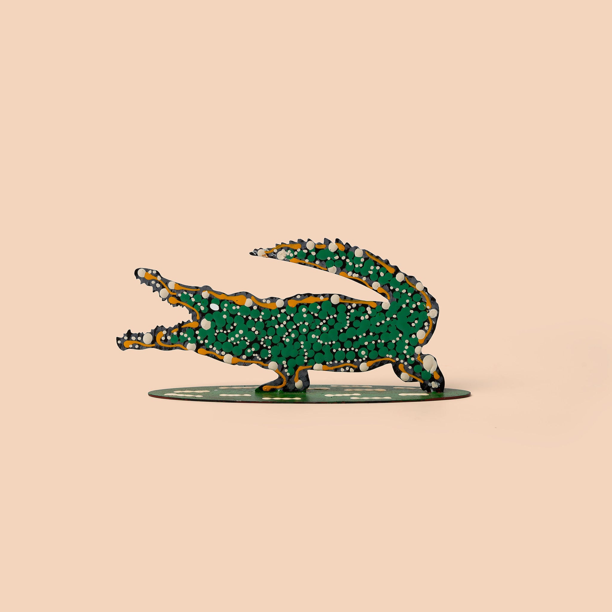Painted Metal Crocodile - Green & Yellow