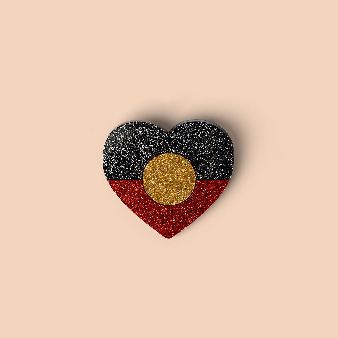 Aboriginal Flag Glitter Heart Pin